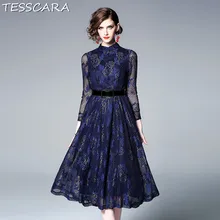 TESSCARA женское Элегантное Длинное кружевное платье Festa, женское высококачественное винтажное дизайнерское платье, модные офисные вечерние платья