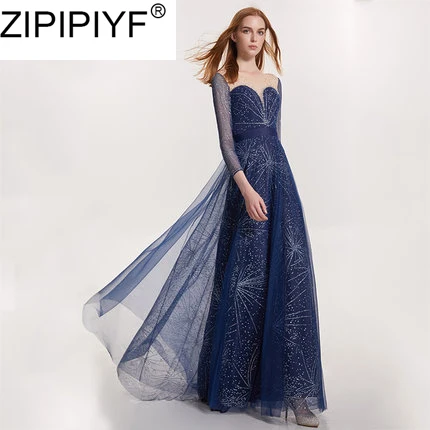 

2018 Ventage Pretty Women Solid Slim Floor Length Dress High Quality Three Quarter Sleeves Female Blue Square Collar Dress C028