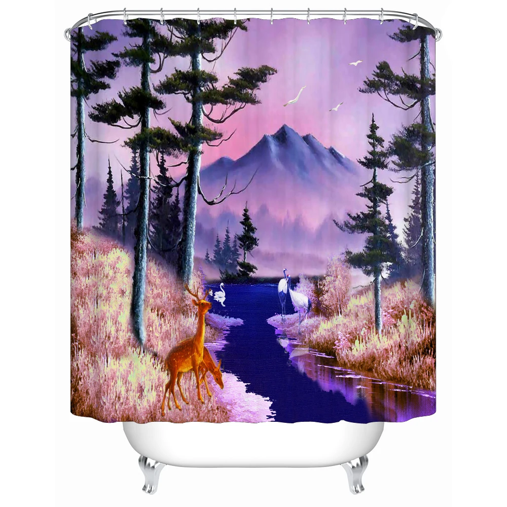 Vixm Simple Large Landscape Design Bathroom Waterproof Fabric Shower