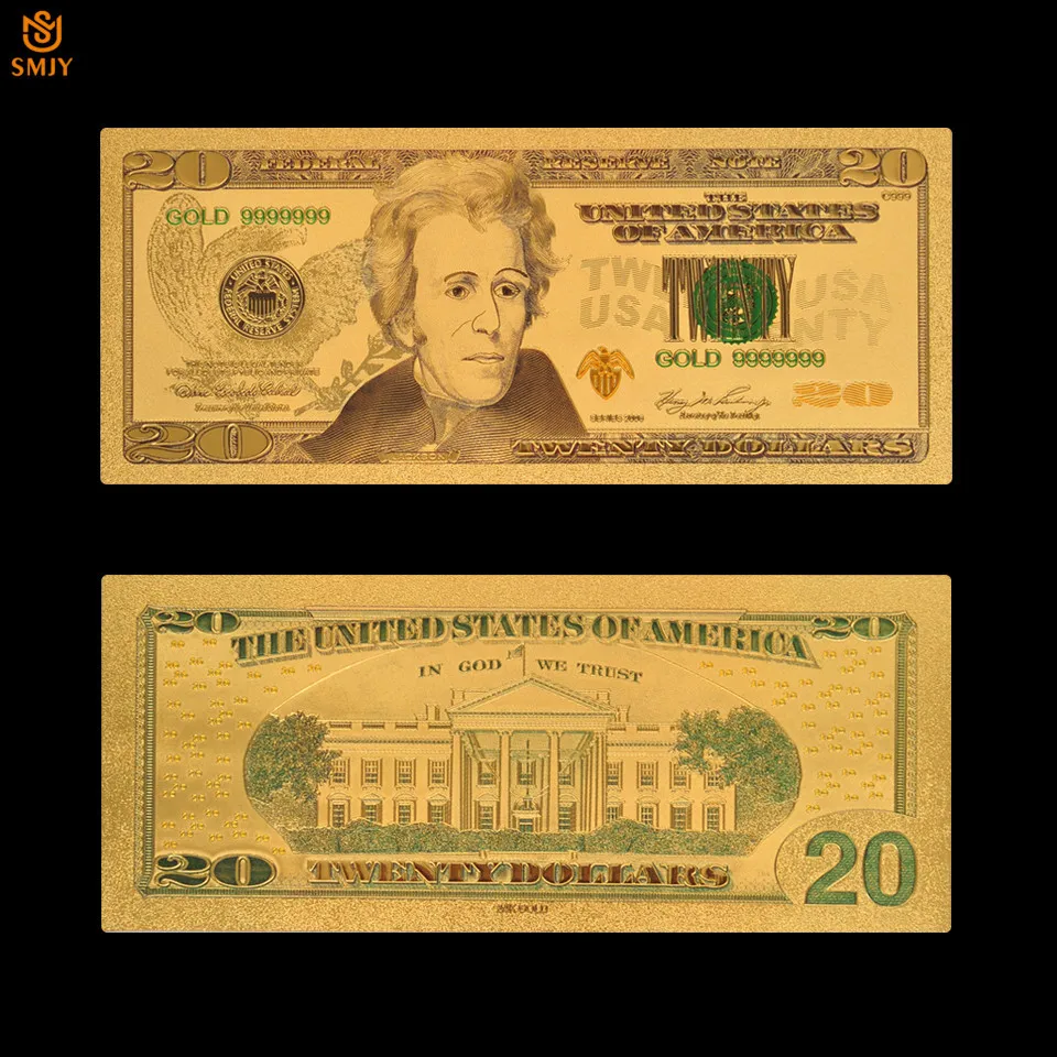 10 шт./партия, Лучшая цена, 20 долларов США, позолоченная банкнота, цветная мировая валютная бумага для сувениров, коллекции