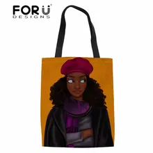FORUDESIGNS/Льняная сумка, сумки для женщин, черная, художественная, африканская, хозяйственная сумка с рисунком для девочек, женские складные сумки для шоппинга, сумка Eco