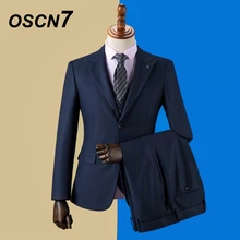 OSCN7 клетчатые Костюмы Под заказ Для мужчин Slim Fit Свадебная вечеринка Для мужчин s индивидуальные костюм Мода 3 предмета Блейзер брюки жилет ZM-574