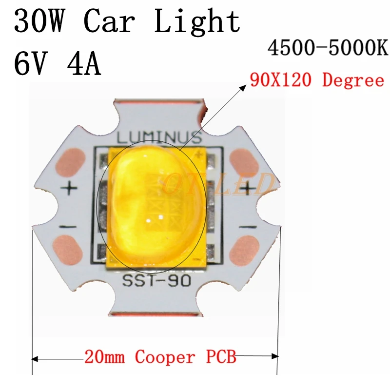 

NEW 1pcs 30W Cree Xlamp 6V Car Light LED Chip Emitter instead of XHP70 SST-90 LED Neutral White 4500-5000K with 20MM Copper PCB