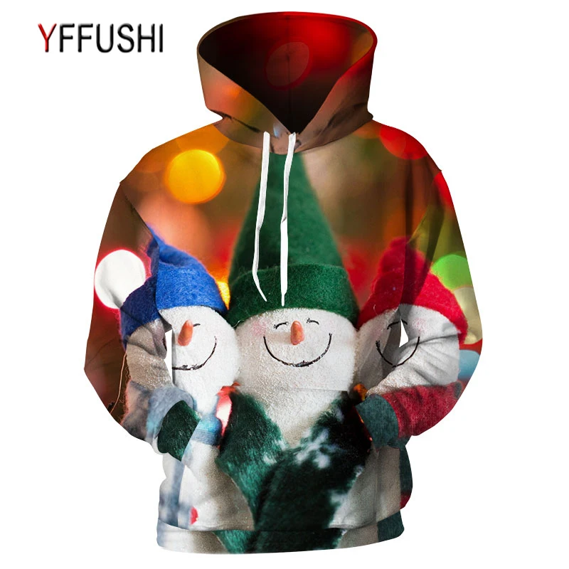 YFFUSHI Новый 3D толстовки пуловер мужской с капюшоном печати Рождественские