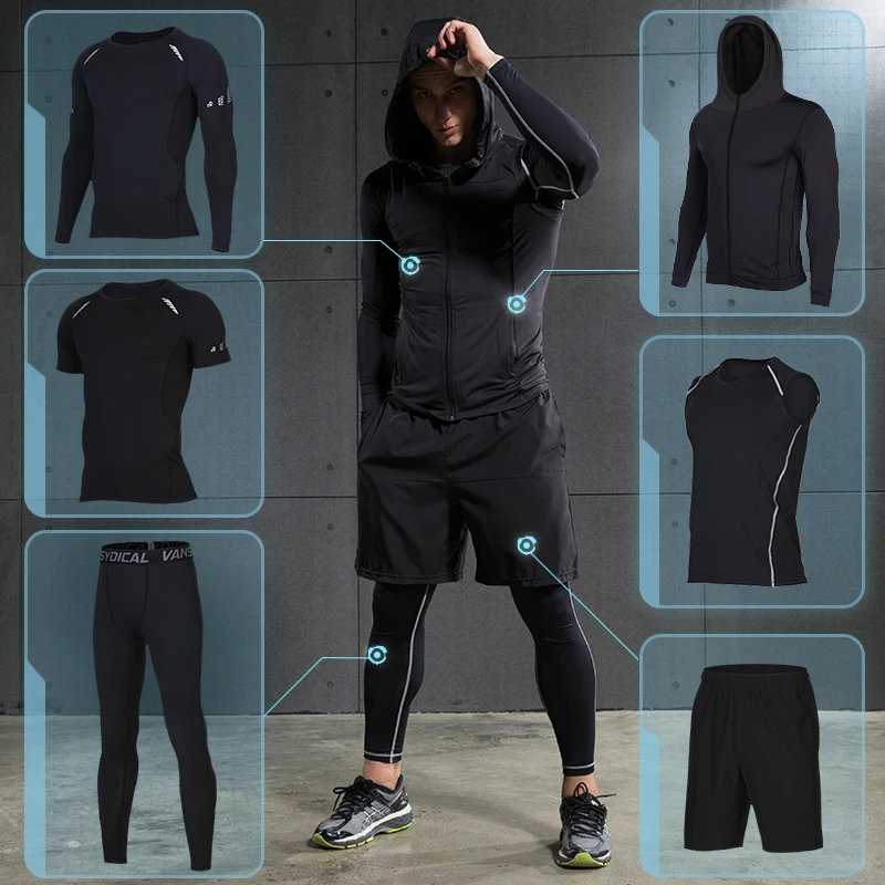 Vente vêtements de sport pour hommes collants de gymnastique vêtements d entraînement pour les hommes entraînement entraînement de compression jogging ensemble de sport PRO fitness survêtements de course ensemble jogging