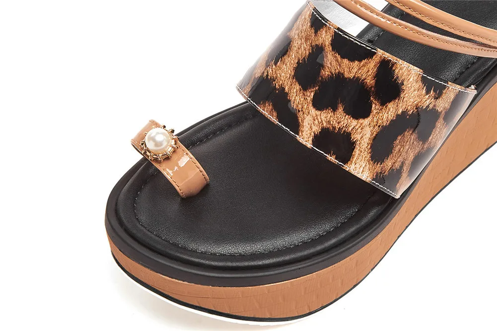 Lapolaka/Роскошные леопардовые женские туфли из натуральной кожи на танкетке и высоком каблуке; туфли на платформе; женские повседневные летние шлепанцы