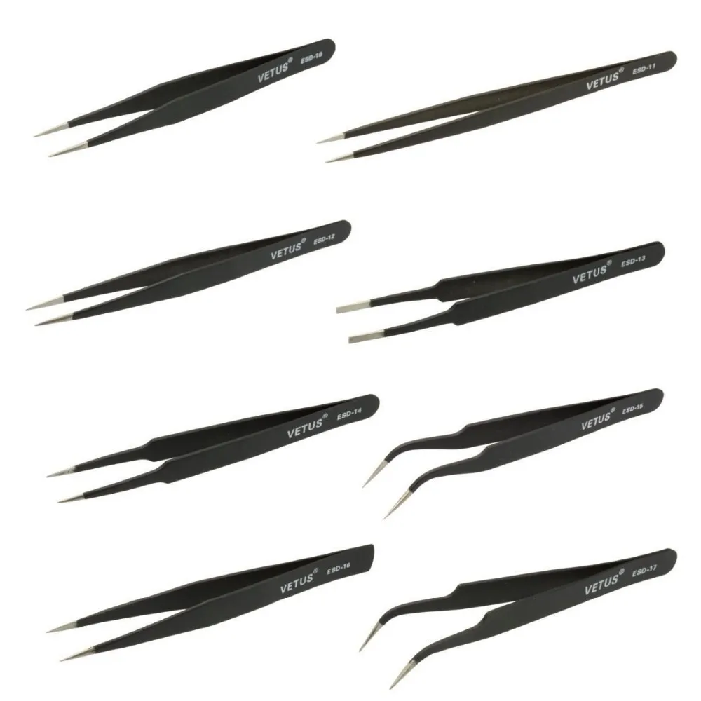 

High Quality Anti-static ESD 10-17 Tweezers Set For Soldering Station Welding Assist Tools 8pcs/lot