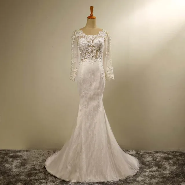 nuevo diseño elegant manga larga vaina tribunal tren vestido de