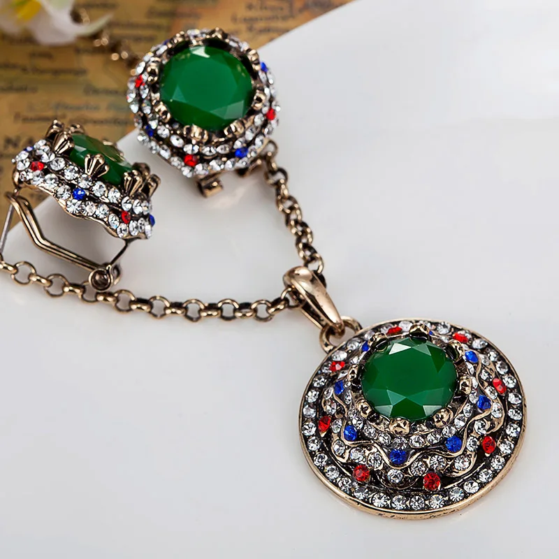 Emerald Jewelry New Turkish Necklace Earring Bijoux Set Fashion
