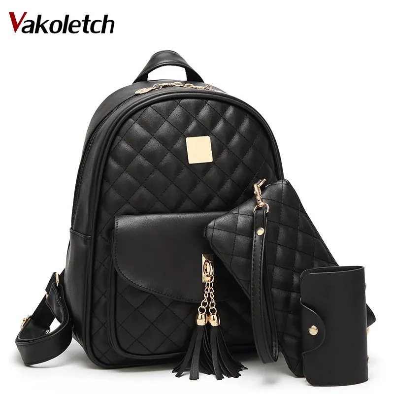 3 sets School Bags For Teenage Girls New 2018 Women Backpack Leather