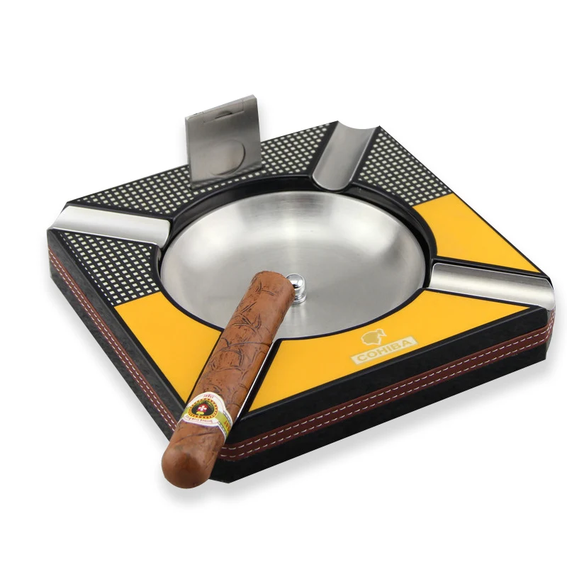 

Cohiba Square Detachable Bowl Antislip Cutter Home 4 Cigars Holder Metal 4 Slots Cigarette Cigar For Car Ashtray