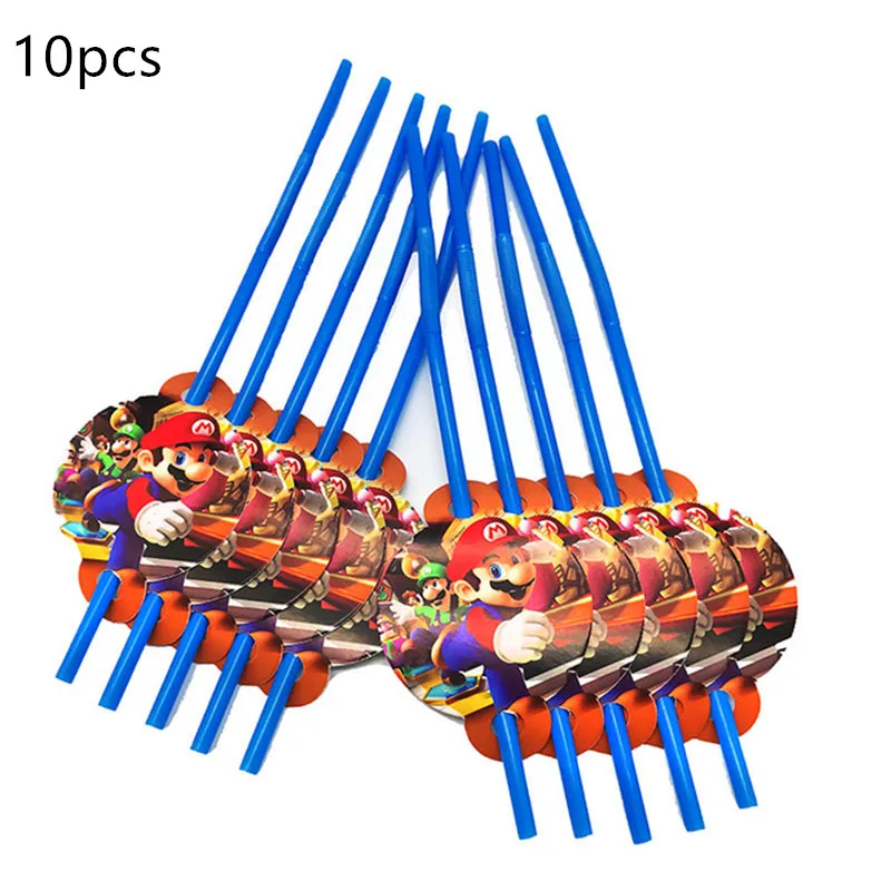 

10pcs/set Cartoon Mario Party Supplies Theme Party Decoration Disposable Tableware Drinking Straws Happy Birthday Barty Mario