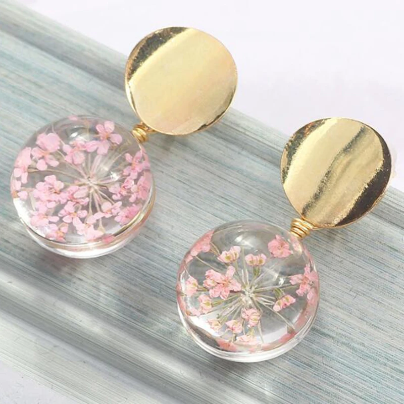 

Clear Transparent Ball Earrings Gold Color Sequin Dangle Hanging Earrings for Women Fashion Dried Flower Jewelry Wedding Earings