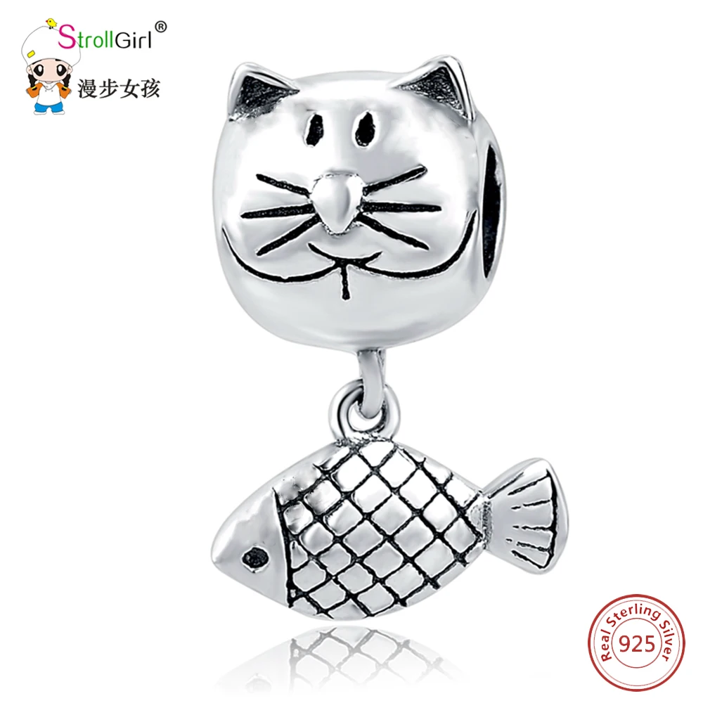 

Cat&Fish Charm Fit Authentic Animal Charms Fit European Charm bracelet Fashion DIY 2018 New Arrival Hot Selling Sterling Silver