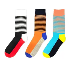 Новый стиль красочные Для мужчин полосатый хлопок экипажа Happy Sock Повседневное Harajuku дизайнерский бренд платье в деловом стиле новинка носки