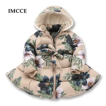 New Kids Winter Jackets for Girls Casual Hooded Zipper Outerwear Girls Coat Cotton Padded Printed Kids
