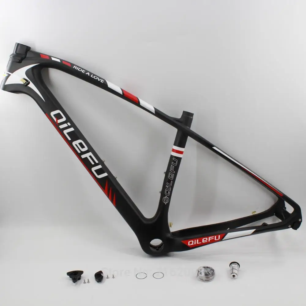 Cheap Newest QILEFU Mountain bike matte 3K full carbon fibre bicycle thru axle frame carbon MTB 27.5/29er*15.5/17.5/19 inch Free ship 0