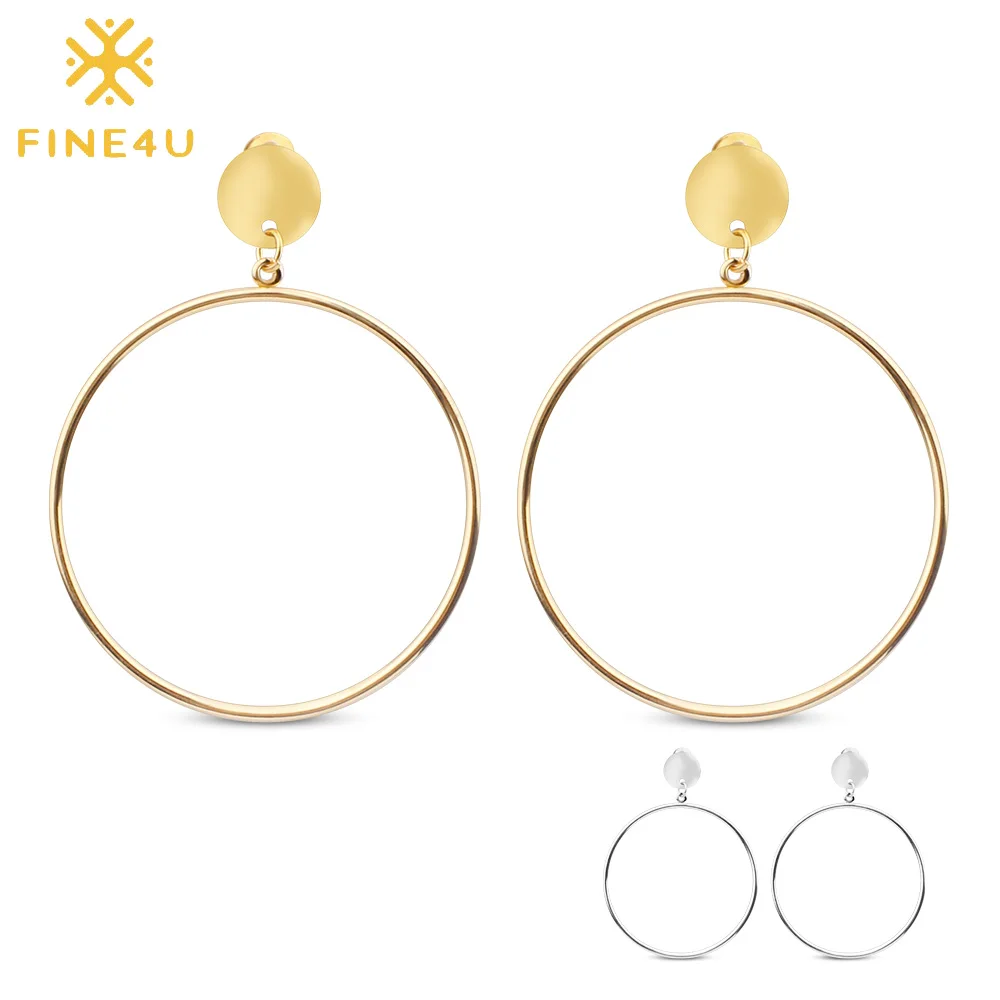 

FINE4U E085 New Korea Style Round Circle Dangle Earrings Stainless Steel Drop Earrings For Women Statement Jewelry