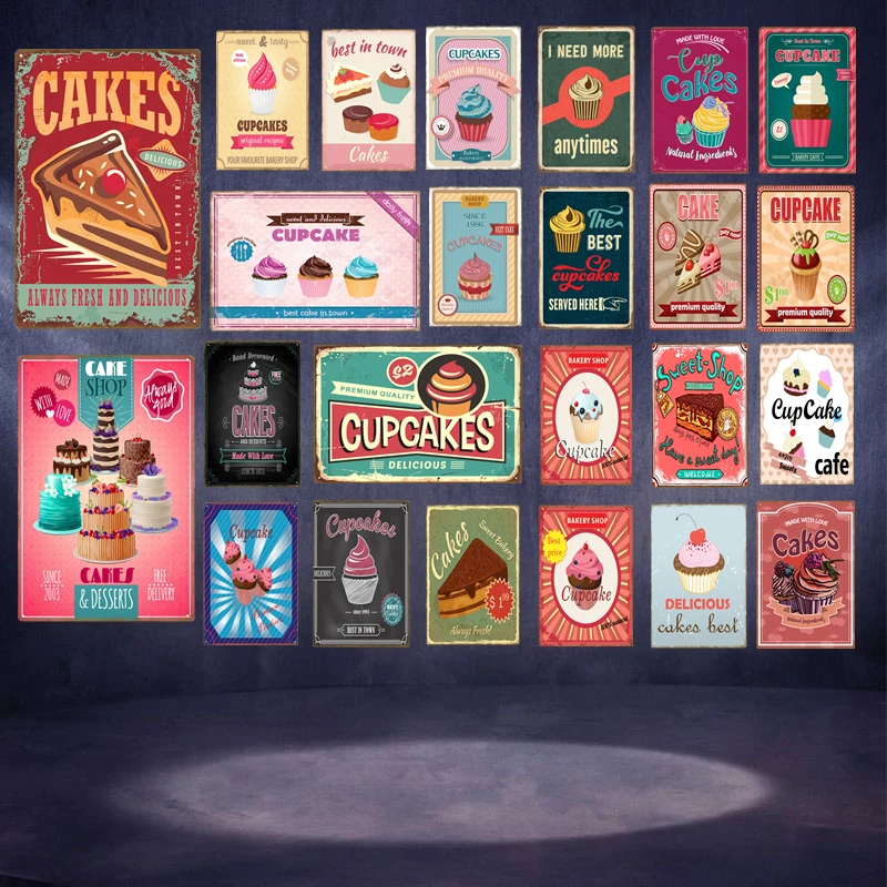 

Vintage Metal Signs Delicious Cupcake Decorations Sweet Cake Shop Home Kitchen Wall Decor Tin Art Poster Birthday Gift YD013