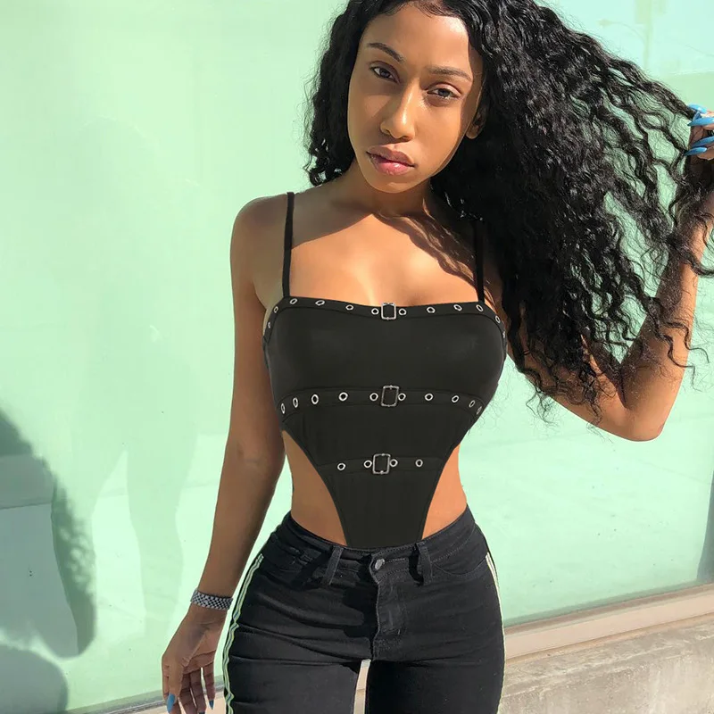 

Summer Sexy Black Bodysuit Festival Wear Bandage Romper Streetwear Body Suits for Women Tops