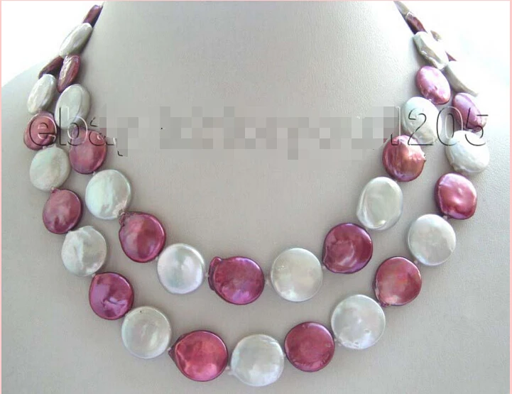 

FREE SHIPPING 32" Natural 15mm Gray Lavender Coin Pearl Necklace 14KGP!