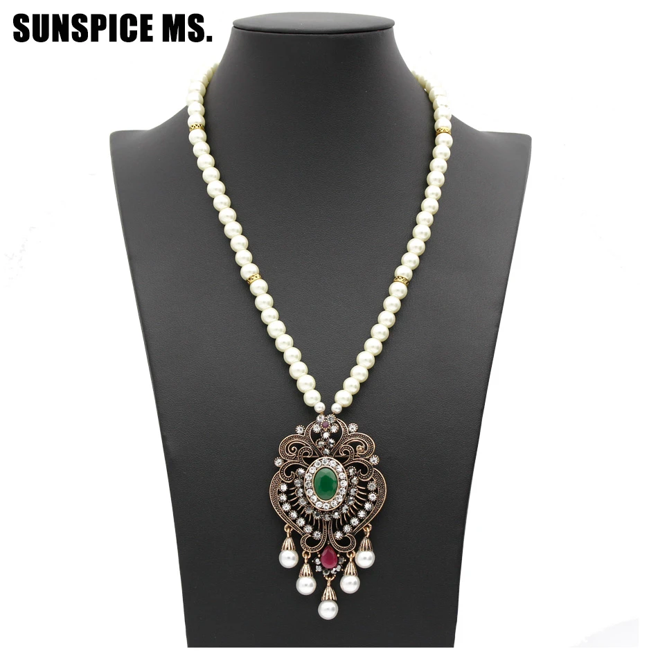 Vintage Flower Strand Bead Pendant Necklace Set Women Antique Simulated Pearl Chain Turkish Bridal Indian Wedding Resin Jewelry Aliexpress