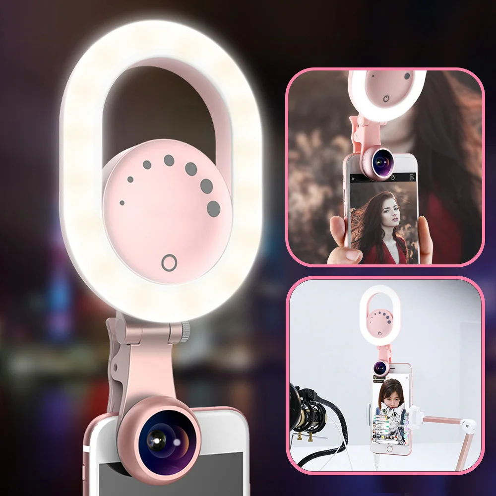 Capsaver Универсальный светодиодный кольцевой светильник для селфи с широкоугольным макро-объективом для телефона, красивый светильник для фотосъемки iPhone, samsung, Xiaomi