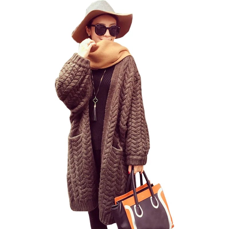 

New Sweater Women Korean Long Jumper Student Twist Loose Knit Sweaters Cardigan Coat Female Clothing Vestidos LXJ374