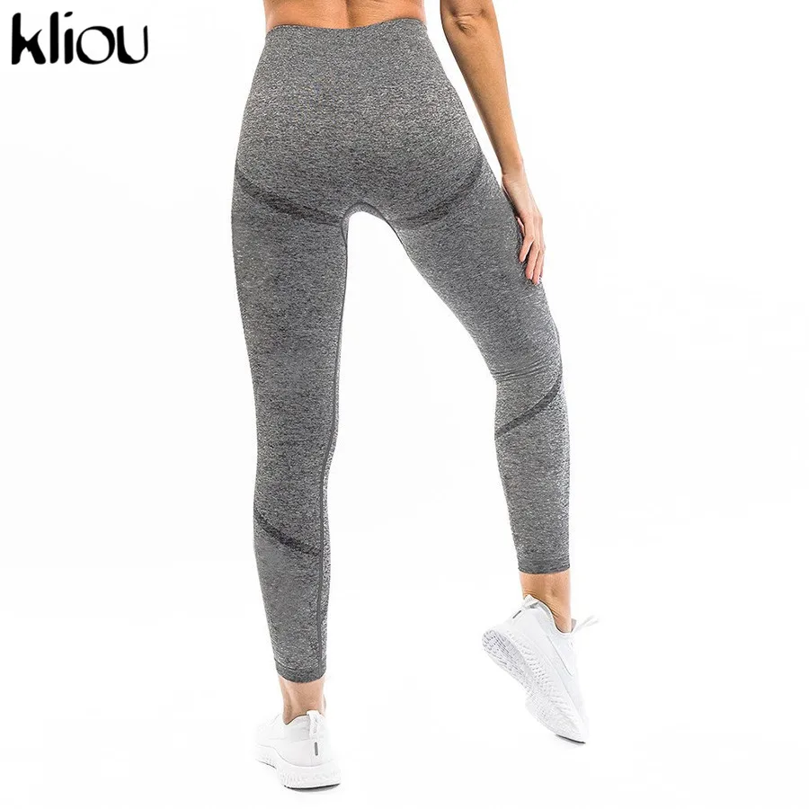 Kliou женские фитнес-push up леггинсы 2019 новых сплошной цвет Тонкий Тощий Эластичный Высокая талия тренировки Штаны женские спортивные брюки
