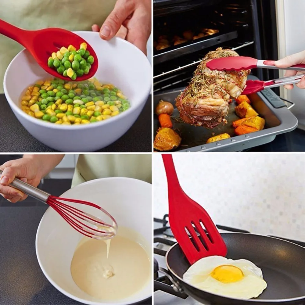 Leeseph Kitchen Utensils Cooking Set 10 Pieces Non-stick Cookware Spaghetti Server Soup Ladle Slotted Turner Whisk
