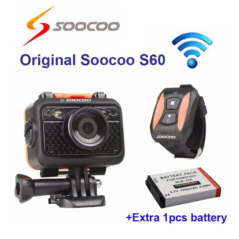 Оригинальная водонепроницаемая Спортивная Экшн-камера Soocoo S60 Wi-Fi 1080P Full HD с дистанционным управлением+ дополнительная батарея 1 шт