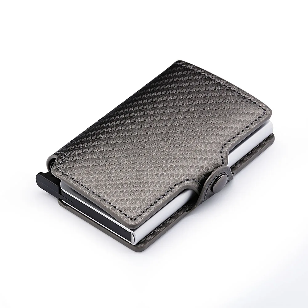 Men's Rfid Carbon Fiber Wallet Leather Credit Card Holder Automatic