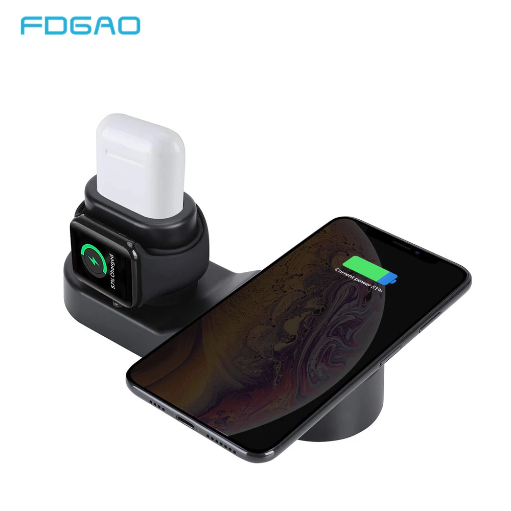 

FDGAO 10W Qi Wireless Charger Fast Charging Dock For Apple Watch 3 2 iPhone XS Max XR X 8 Samsung S9 S8 USB Stand Phone Adapter