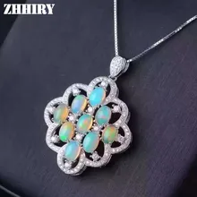 ZHHIRY Genuine Natural Color Opal 925 Sterling Silver Necklace Pendant For Women Real Gemstone Fine Jewelry