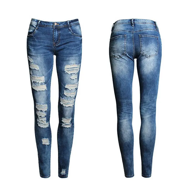 Осень 2017 г. Женские джинсовые штаны стрейч женщин отбеливатель рваные женские обтягивающие джинсы для Лидер продаж