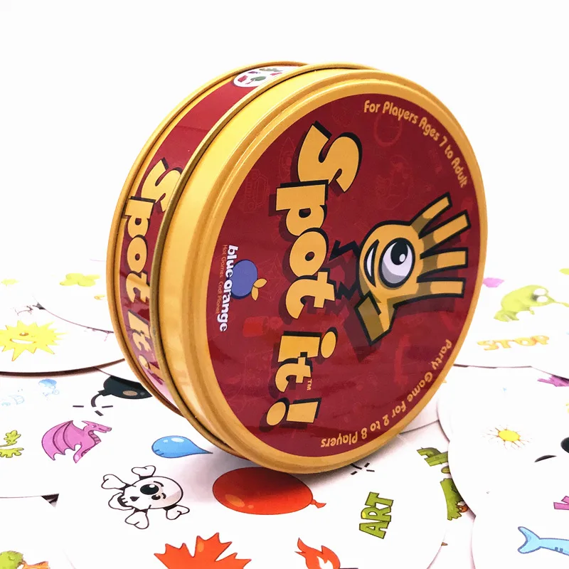Английская версия Dobbles Spot Kaarten Het Hip настольная игра для родителей и детей Hoge Kwaliteit Оловянная металлическая коробка Gaan Camping sport