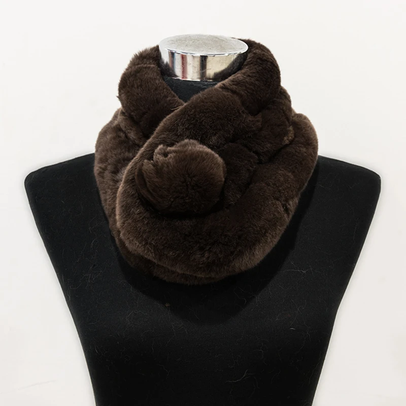  Women Fur Scarf Ball Winter Real Rex Rabbit Fur Scarves Collar Female Warm Neck Color Pompoms cachecol  (5)