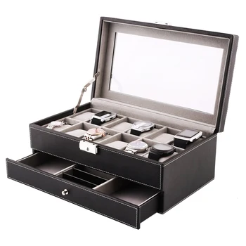 

Practical Black 12 Watch Storage Box Case Bracelet Bangle Jewellery Display Tray Organizer
