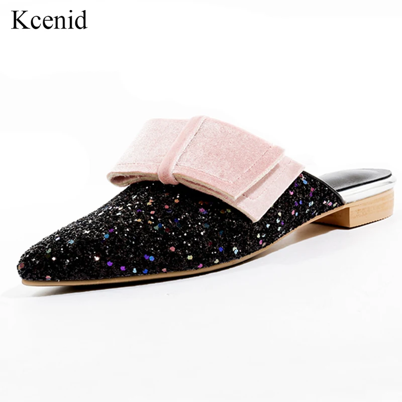 flat mules with rhinestones