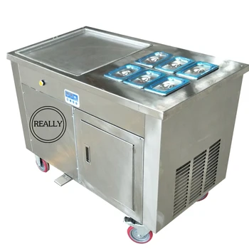 

2 compressors single sqaure pan with 6 food tanks fried ice cream rolled flat thailand fry ice cream maker machine