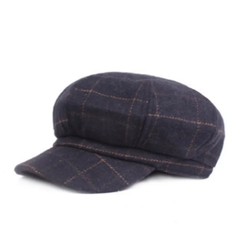 Fashion Plaid Wool Newsboy Hat for Women Casual Grid Octagon Cap Vintage Style Painter Hat Outdoor Autumn Cap