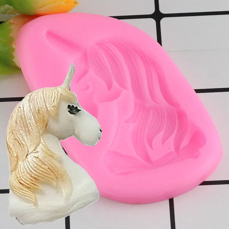 

Mujiang Baby Birthday 3D Unicorn Head Silicone Mold Unicornio Fondant Candy Chocolate Fimo Clay Mould Cake Decorating Tools