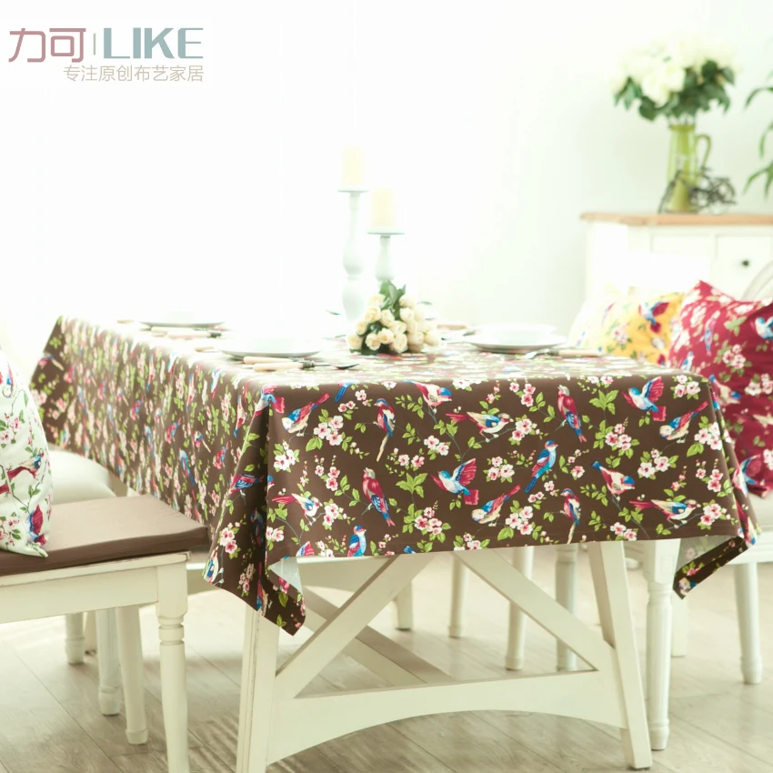 Original! Cotton tablecloths / table cloth table cloth tea table cloth cotton cloth non-PVC plastic coffee # birds flower - Image 4