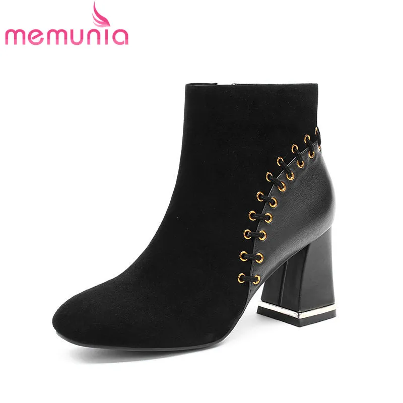 

MEMUNIA 2018 hot sale top quality ankle boots women fashion square toe autumn winter boots square high heels shoes woman
