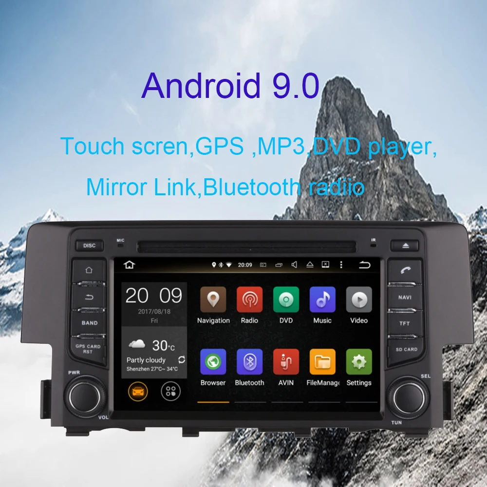 Discount Android 9.0 Octa Core 4GB RAM CAR DVD Player GPS Navigation Bluetooth For Honda Civic 2016-2020Head Unit Radio Stereo Multimedia 0