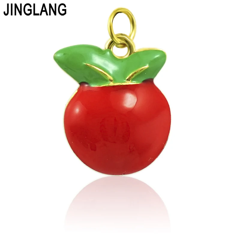 JINGLANG 20pieces/lot Bulk Charms Gold Color Metal Red Enamel Apple