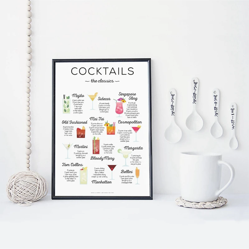 Коктейли классический рецепт принт Бар плакат коктейль как руководство картина искусство холст живопись подарок кухня стены Искусство Декор