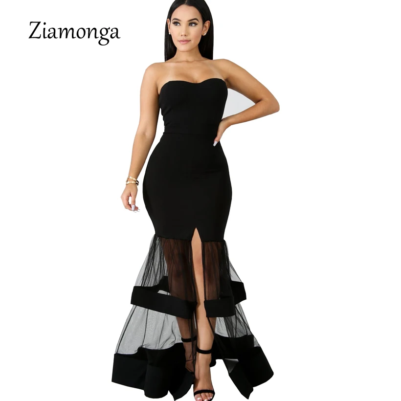 Ziamonga Vestido Longo Robe Femme Ete сексуальное длинное платье макси с открытыми плечами пляжное летнее женское Сетчатое Клубное вечернее платье - Цвет: Black