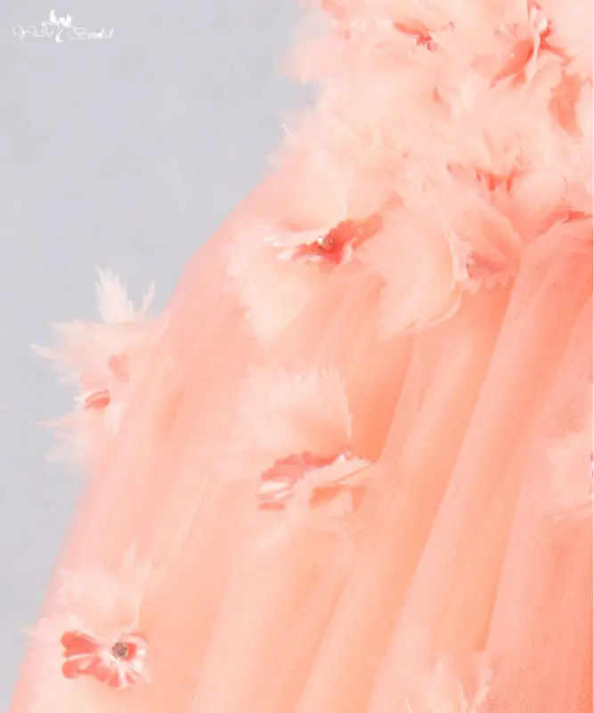 RSE706 peach floral prom dresses short puffy dress with long train (4)