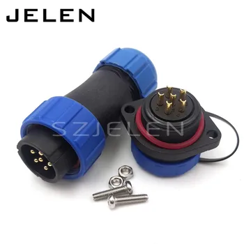

SP2110, IP68 electrical waterproof welding cable connectors 6 pin male and female ,Screws panel mounting waterproof connector